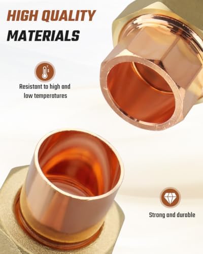2 Pack 3/4" CxC Brass Pipe Copper Union Sweat Connection,with Ptfe Washers — 사진 4