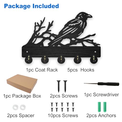 MAYJOYDIY Wood Tree Branch Crow Key Hook Animal Bird Key Holder Wall Mount 5 Alloy Hooks Home Decor Gifts Entryway Kitchen Bathroom Storage Organizer - Image 3