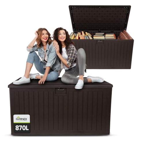 Grindi - Gartenbox Kissenbox Auflagenbox - Treeline - Braun, 870 Liter, 161x82x83 cm - Wassersichere Outdoor Paketbox, Gartenschrank & Truhe, wetterfest für Balkon, Gartenhaus, Geräteschuppen