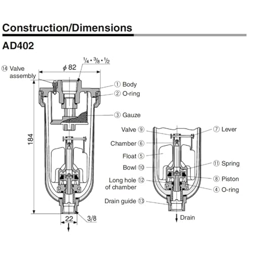 Drenaje automático AD402-04 elimina el agua en filtros separadores de compresor 6