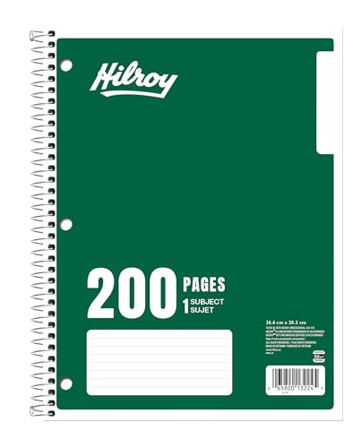 Hilroy 1-Subject Coil Notebook, 8" x 10.5" Sheet Size, Wide Ruled, 3-Hole Punched, 200 Pages/100 Sheets, 1 Notebook, Assorted Colour Covers, Colour May Vary (13224) image 1