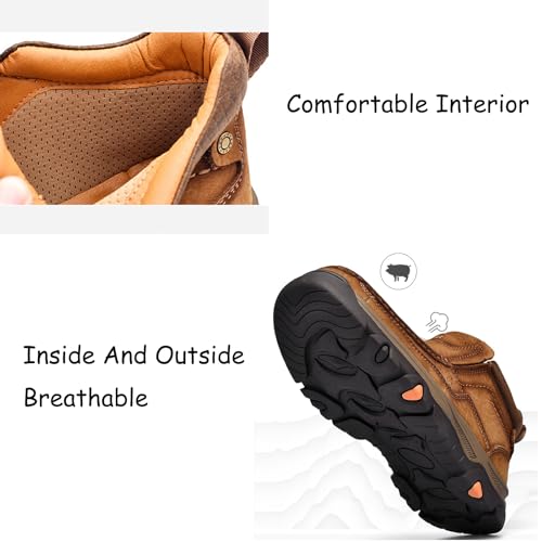 Tokouk Mens Hand Stitching Leather Slip On Ankle Boots, Casual Moccasin Chukka Boots Non-Slip Outdoor Hiking and Driving Loafers2