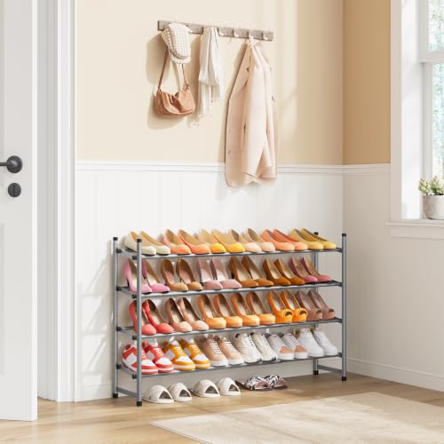Image of Tajsoon Expandable Shoe Rack for Closet 4 Tier, 28 inch-41 inchStackable, Grey