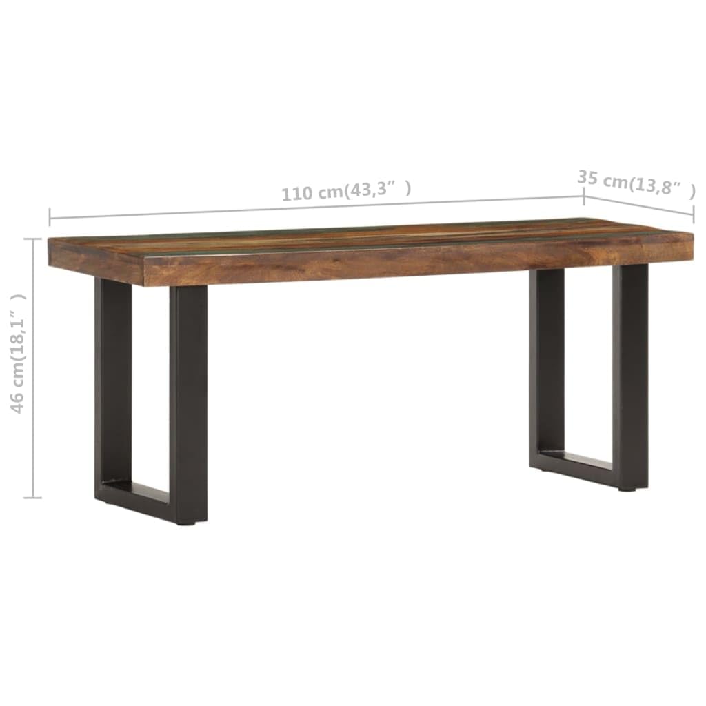 Genérico Banco de Madera Maciza reciclada y Acero 110 cm,Mobiliario,Bancos,Bancos para recibidores y Almacenamiento,Marrón,11.58 kg,286458