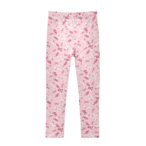 Small Flower Pattern on Pink Background Girls Leggings,Workout Leggings for Girls Toddler Athletic Leggings Size for 3-10T