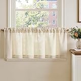 TOPICK 1er Set H40xB140 cmScheibengardinen Leinenoptik Bistrogardine für Wohnzimmer Küche Kleine Fenster Lichtdurchlässig Küchenvorhänge Kurz Gardinen Moderne Landhaus Tunnelzug Beige