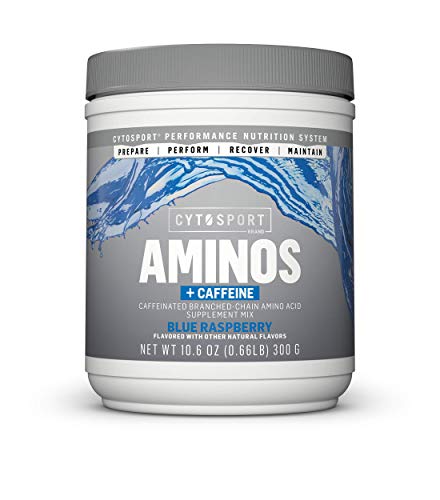 Cytosport Aminos + Caffeine, Caffeinated Branched Chain Amino Acid Supplement Mix, Blue Raspberry, 125mg Caffeine, NSF Certified for Sport, 10.6oz Canister - Large