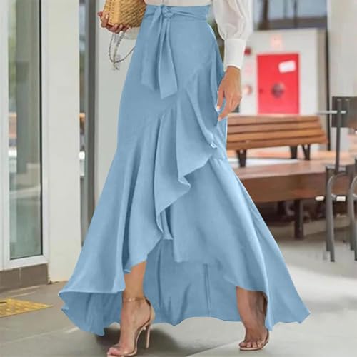 Womens Fall Skirts 2025 Elegant High Waisted Irregular Ruffle Hem Long Maxi Skirt Tie Front Cocktail Wedding Outfits2