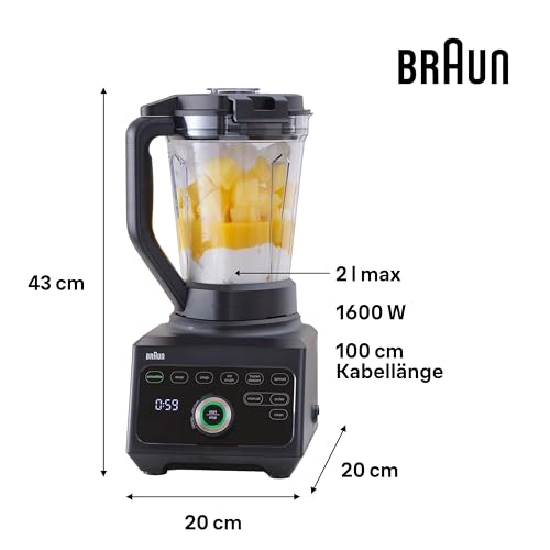 Braun PowerBlend 9 JB9040BK Hochleistungs-Standmixer mit 1600 Watt Motor, 2 l Tritan-Behälter, 18 Programme, 10 Geschwindigkeiten, Schwarz – Bild 6