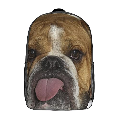 Sac à dos d'école pour enfants motif bouledogue 3D 17 pouces pour garçons et filles
