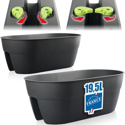 Stimo 2X Blumenkasten 56cm Balkon für Geländer zum Hängen Kunststoff Pflanzkasten 19 5L Balkontopf Geländertopf (2)