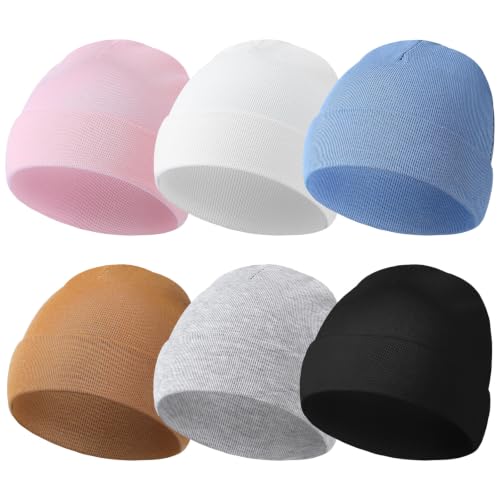 Image of Newcotte 6 Pcs Preemie Baby Hats Cotton Preemie Caps Warm Newborn Beanie Premature Hat for Nicu Premature Baby Boy Girl