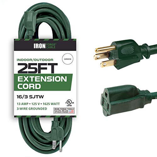 25 Foot Outdoor Extension Cord - 16/3 SJTW Durable Green Extension Cable