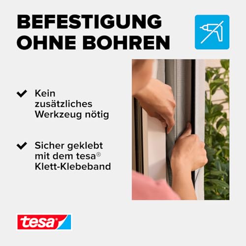 tesa Insect Stop Standard Fliegengitter für Fenster - Insektenschutz zuschneidbar - Mückenschutz ohne Bohren - 1 x Fliegen Netz - 130 cm x 150 cm - Anthrazit