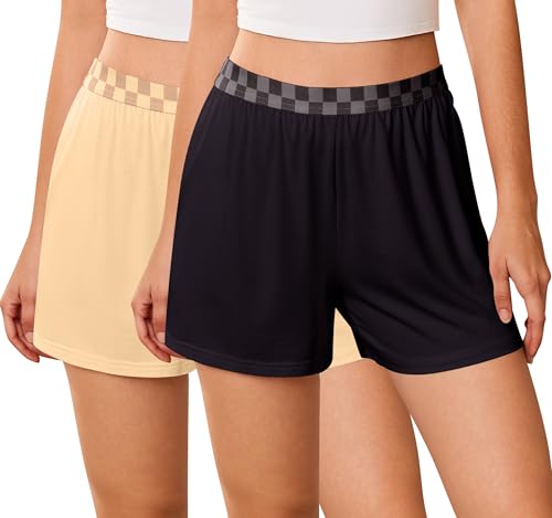 Image of Ekouaer Womens 2 Pack Pajama Shorts 2026 Comfy Elastic Waist Sleep Shorts Bamboo Viscose Soft Pj Bottoms with Pockets