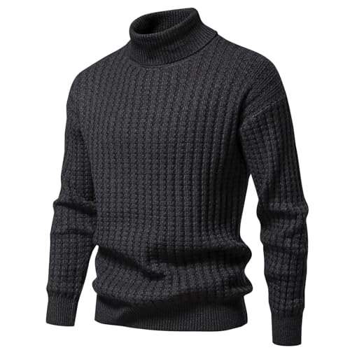 Men's Slim Fit Cable Turtleneck Sweater Ribbed Knit High Neck Pullover Sweaters Vintage Tees Casual Sport Jumper Tops