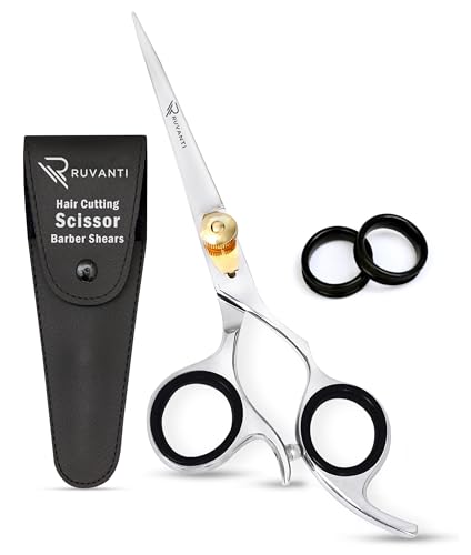 Ruvanti Hair Cutting Scissors - Professional Barber Premium Shears For Salon And Home Use, Sharp & Durbale Stainless Steel Blades for essential hair care & grooming, Comfortable Grip Handles