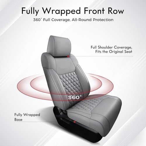 Image of Huidasource Seat Covers Fit for 4th Gen Toyota Tacoma SR, SR5, Limited, TRD Sport /Off-Road,Trailhunter Double /Crew Cab, 360 Full-wrap Automotive Car Leather Seat Cushion Cover (Full Set /Gray)