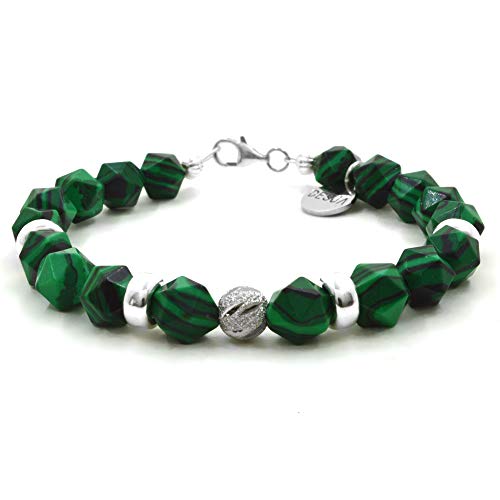 Braccialetto unisex pietra dura naturale malachite verde con chiusura in argento 925 bracciale uomo donna