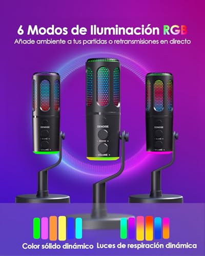 LENTION Micrófono USB de Condensador, Apto para Ordenadores y Teléfonos Móviles, con Función de Silenciamiento/Amplificación/Eco, para Juego, Streaming, Podcast, Youtube (Negro) - imagen 3