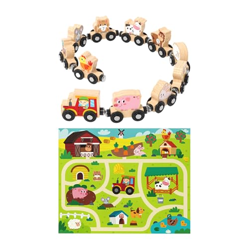 Generisch Juego de tren de madera con números, actividades educativas para niños en edad preescolar, juego de vehículos, juguete de ferrocarril, para niñas a partir de 18 meses, regalos de cumpleaños