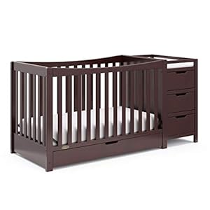 Graco Remi 4 In 1 Convertible Crib Changer With Drawer Espresso–GREENGUARD Gold Certified Crib And Changing Table Combo Includes Changing Pad Converts To Toddler Bed Full Size Bed