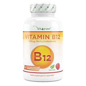 Vitamine B12 Veganistisch – 365 zuigtabletten met frambozensmaak – Premium: Actieve Methylcobalamine – Hoge Dosis