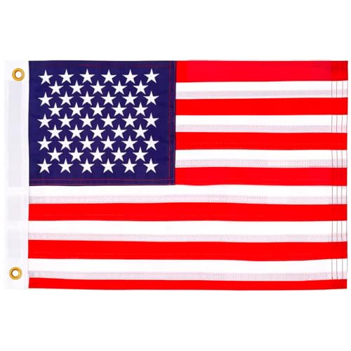 American Flag Boat Flag 12x18 Inches Embroidered Stars, Sewn Stripes, Boat Flags with 2 Brass Grommets Polyester US Flag long Lasting Outdoor Banner for Marine Yacht UTV