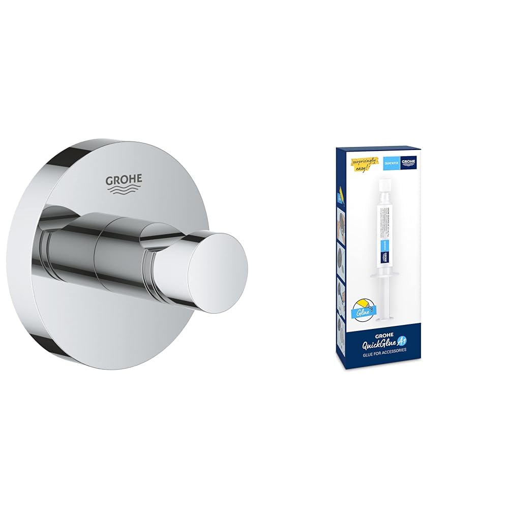 Patère GROHE Start chromée avec colle QuickFix pour une salle de bain moderne