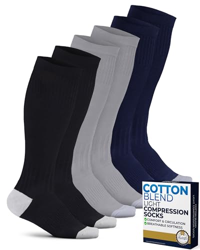 Image of Pembrook Light Compression Socks for Women - 3 Pairs | 8-15 mmHg Cotton Compression Socks for Pregnancy, Knee High Comfort