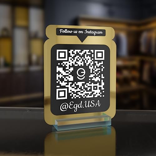 EGD Personalized Acrylic Mirror Social Media QR Code Sign for Business | Facebook Instagram Sign | Custom Signs for Business I Standoff Screws Included I (Wide 8" x 10" Height)