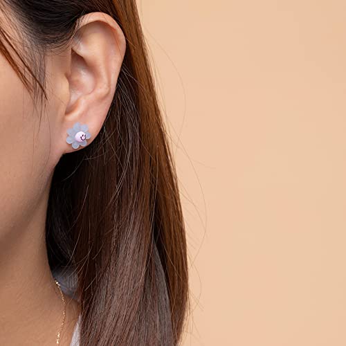 Plastic Earrings, KMEOSCH 2 Pairs Plastic smile flowers Studs Earrings for Sensitive Ears2