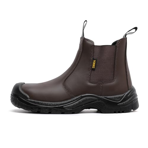 Image of DRKA Men's Chelsea Steel Toe Work Boots - Waterproof, Slip-Resistant, Anti-Puncture Safety Shoes for Construction & Outdoor Work