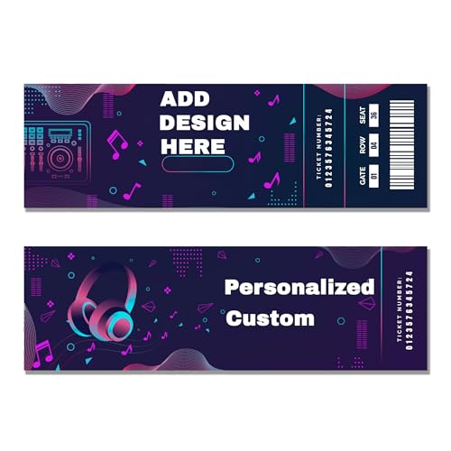 CECEKIS Custom Event Tickets, Double-Sided Print, Personalized Add Your Text & Photo & QR Code, Customizable for Raffles, Drink Vouchers, & Admission (200 Pcs, No Stubs, 3.5" x 8.2")