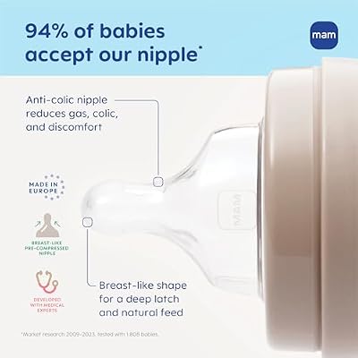 MAM 9oz Easy Start Anti-Colic+ Wide Neck Vented Baby Bottle, Medium Flow Breastfeeding-Like Nipple, Reduces Colic Gas & Reflux, Easy to Clean, BPA Free, 2+ Months, Made in Europe, 2 Pack, Boy