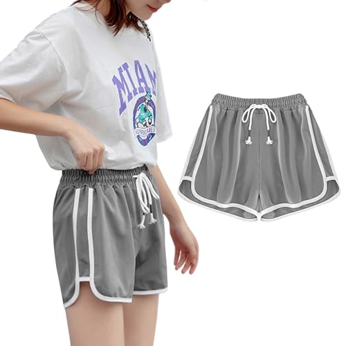 ショートパンツ レディース ヨガパンツ レディース スポーツジャージ 下 短パン 体操服 フリル ライン クール 薄手 速乾 通気 夏 部屋着 ダンス練習着 スポーツ ジュニア 4色 (JP, アルファベット, M, グレー)