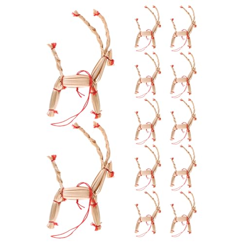 VALICLUD 12 Stück Rentier Baumschmuck aus Naturstroh Rustikaler...