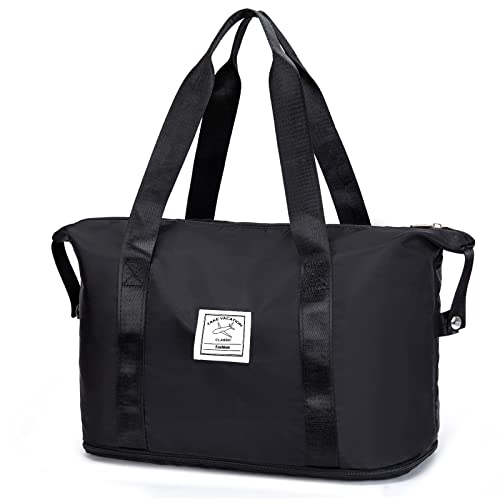 Sac de Voyage, Sac de Week-End pour Femme, Grand Sac fourre-Tout de Sport, Sac de Gym avec Poche Humide (Le Noir) Cover