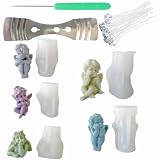 5 Pack Angel Silicone Candle Molds Silicone Resin Molds for DIY Cake Candy Wax Chocolate Soap Concrete Candle Molds Making Kit with Wick Holder Candle Wick
