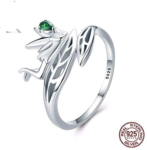 Simplicidad con Estilo Anillo para Mujer Plata de Ley Platino Cristal Verde Flor Hada Niña...