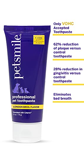Petsmile Professional Pet Toothpaste – Cat & Dog Teeth Cleaning Supplies – Controls Plaque, Tartar, & Bad Breath – VOHC Accepted Toothpaste – Pet Dental Care Essentials (London Broil, 2.5 Oz) Petsmile Professional Pet Toothpaste – Cat & Dog Teeth Cleaning Supplies – Controls Plaque, Tartar, & Bad Breath – VOHC Accepted Toothpaste – Pet Dental Care Essentials (London Broil, 2.5 Oz)