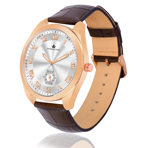 Image of Franklord Marcus Side Second Series Analog Watch for Men's | Watch for Men's Round Dial Brown Coloured Leather Strap | Day & Date Functioning Premium Wrist Watch for Men's