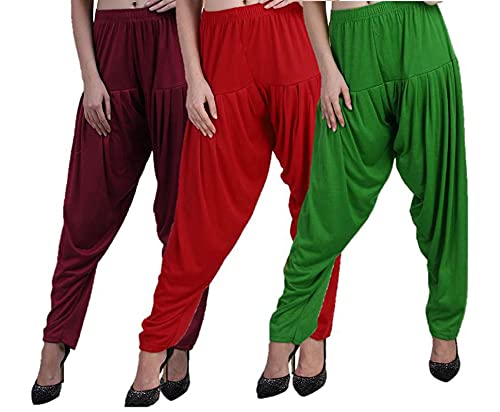 Image of CASUALS Women's Regular Fit Viscose Drawstring Patiala Harem Pants Combo Pack 3