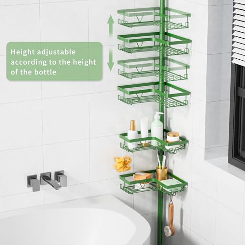 Image of KEGII Shower Caddy Tension Pole, 4-Tier Rustproof Adjustable Corner Bathroom Organizer for Renters, 25-114.2 Inch No Drill Space-Saving Shower Storage Rack, Emerald Green