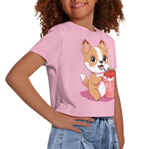 Image of Girls Fashion Crewneck Tee Shirts Casual Short Sleeve Crop Top Summer Outfits 5-14 Year