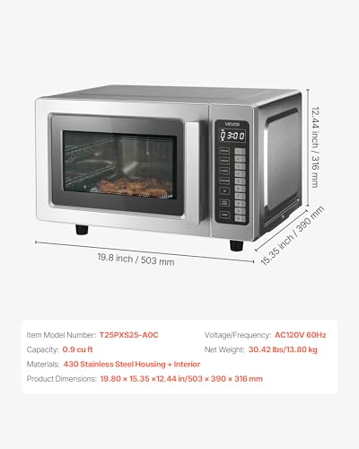 Image of VEVOR Commercial Microwave Oven, 0.9 Cu Ft, 1000W Digital Stainless Steel Countertop Microwave Oven with Touchscreen, 10 Cooking Presets, 5 Power Levels, Multi-Lock Door & Easy Clean for Restaurants
