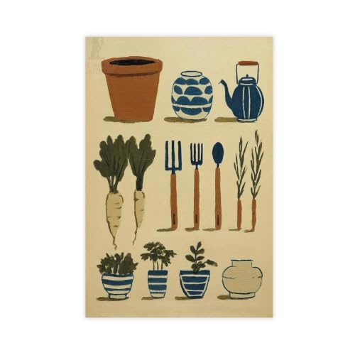 Ustensiles de légumes style folklorique sur grand poster toile jardin