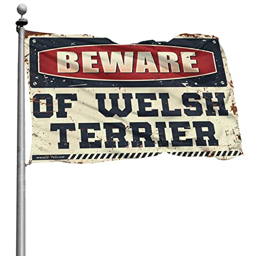 Solidee Man Cave Decor Beware of Welsh Terrier Flag オフィス装飾 男性用 フラッグ 装飾ハウスフラッグ (サイズ:152X244cm)
