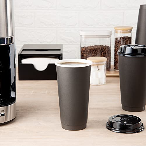 Image of Restaurantware 20-Ounce Disposable Cups, Pack of 250 Insulated Double Wall Paper Cups a€ inch Lids Sold Separately, Leakproof, Black Paper Rolled Rim Hot Beverage Cups, Ideal for Coffee, Tea and More