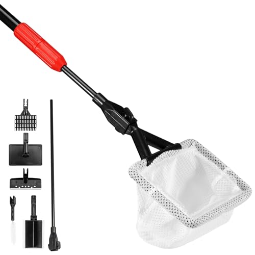 US 6 in 1 Aquarium Cleaning Tools Complete Aquarium Cleaning Kit with Scraper Gravel Rake Pipe Brush Practical Fish Tank Cleaning Kit with 3.3Ft Adjustable Handle for Glass Tank